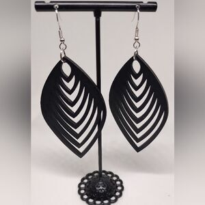 Earrings women's dangle wooden black new e54‎